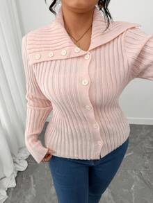 Elenzga Cardigan asymétrique élégant avec décoration de boutons, casual et féminin, rose, grande taille - Rose bonbon - Voir 7