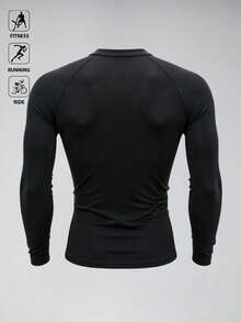 RISE LYT Áo thun nam dài tay cổ tròn in họa tiết, kiểu dáng thường ngày, chất liệu co giãn. - màu đen - Xem 2