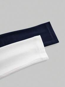 SHEIN EZwear 2 件套女士海军蓝和白色圆领休闲修身长袖 T 恤套装，适合秋冬季 - 彩色 - 查看 8