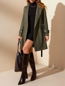 Cappotto elegante da donna con cintura e fibbia dettagliata, colore verde