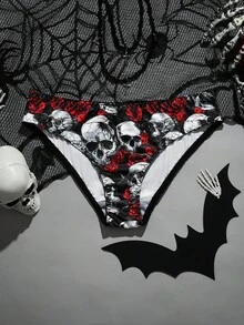 SHEIN AltBold 1 quần lót nữ in hình hoa hồng đỏ và đầu lâu - Nhiều màu - Xem 3