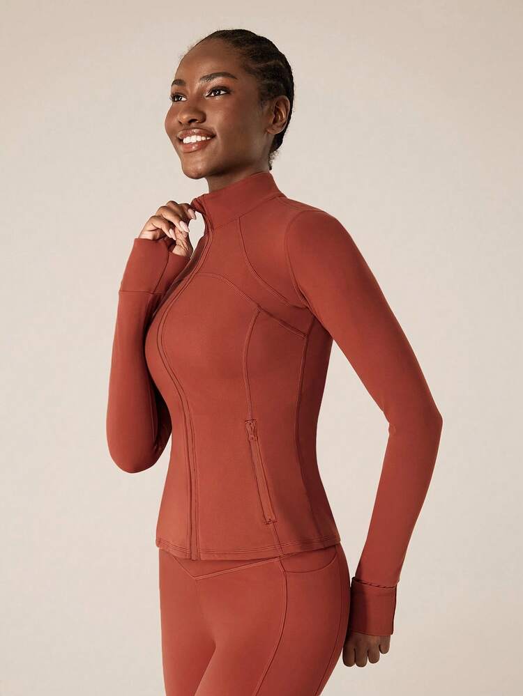FeatherFit™ For DD+ Slim-It Streamline Performance Secure Pockets Zip Up Long Sleeve Jacket Low Impact Yoga Pilates Daily Fall