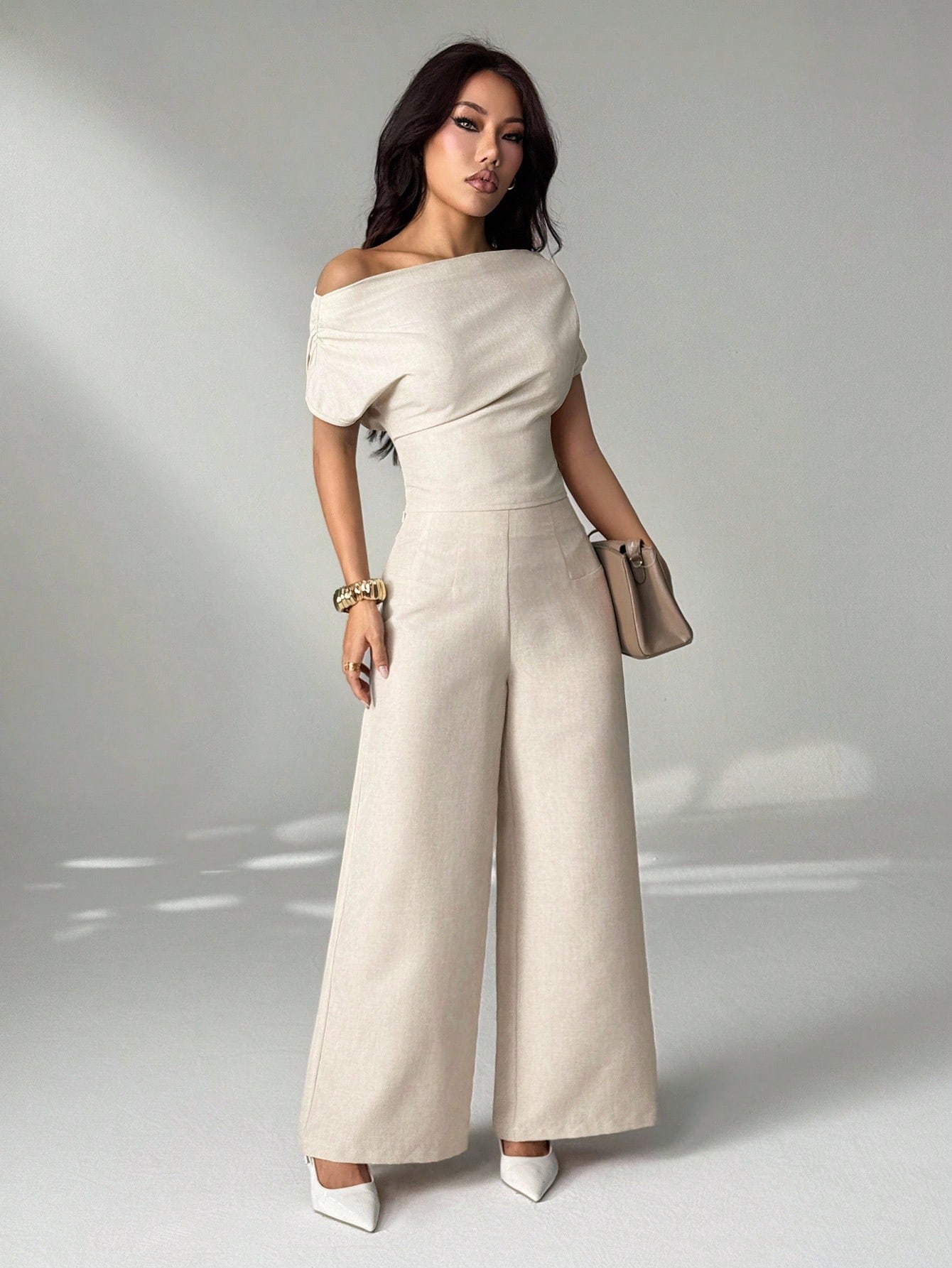 SHEIN PETITE بدلة نسائية صيفية جديدة بسيطة وأنيقة...