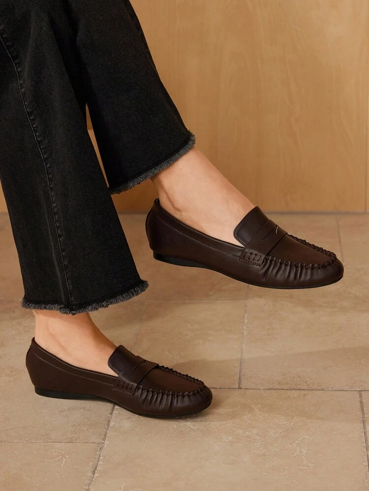 WOMEN'S PU LEATHER LOAFERS, RETRO BRITISH STYLE, ELEGANT GRANNY FLATS