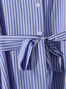 GlowEve Women's Chic Blue White Stripe Shirt Dress For Autumn,Off The Shoulder Splicing Long Sleeve Waist-Cinching A-Line Dress With Belt,Daily Work Outfits - Multicolor - View 3