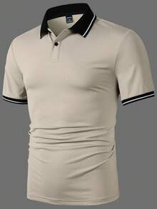 Manfinity Homme Men's Summer Casual Sports Business Contrast Striped Trim Polo Shirt Mens T Collar T Shirt Mens Polo Shirt Mens Casual Tops Polo Shirts For Men Collar Mens Golf Shirt Old Money