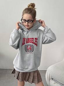 Lässiger, weiter Sweatshirt für Tween Mädchen, Langarm Sweatshirt mit Buchstaben-Grafik, vielseitiger melierter Grau, passend zu Jogginghosen, Jeans, Latzhosen, Jacken - Hellgrau - Übersicht 1