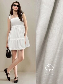 SHEIN Unity Váy ngắn không tay nhiều lớp màu trơn dành cho nữ, trang phục mùa hè - trắng - Xem 6