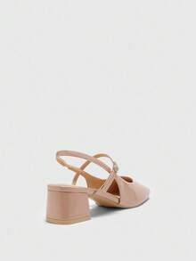 CUCCOO BIZCHIC 女士时尚杏色后绑带经典低跟一脚蹬平底鞋，适合日常、通勤、优雅的办公室穿着