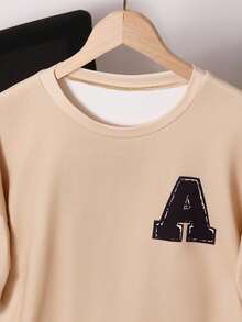 Conjunto de camisetas gráficas con letras casuales para adolescentes varones, adecuado para la escuela, el ocio y el deporte - Caqui - Ver 4