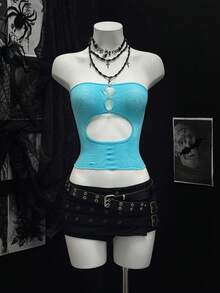 EgrlEra Sexy Blue Rhinestone Hollow-Out Camisole - Blue - View 3