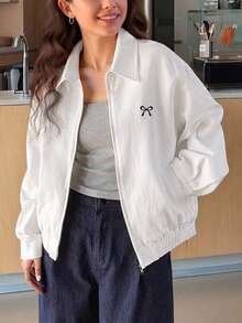 INAWLY 休闲绣花领夹克 - 白色 - 查看 7