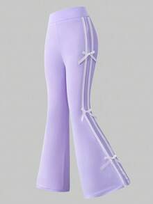 Tween Girls Casual Striped Collegiate Green Pants Fall Winter - Purple - View 3