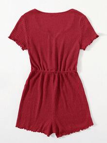 SHEIN EZwear Plus Notched Neck Drawstring Waist Waffle Knit Romper
