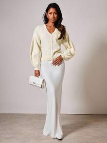 COSMINA Women's Elegant 3D Floral V-Neck Sweater, Autumn/Winter - Cream - View 4