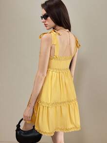 Muvela Women's Solid Color Layered Sleeveless Mini Dress, Summer Clothing Yellow Dress Women