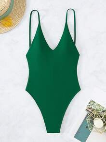 Oceva Summer Beach Plain One Piece Swimsuit - Army Green - View 6