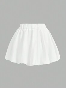 SHEIN MOD Casual Plain Woven High Waist Loose Bubble Women Skirt - White - View 3