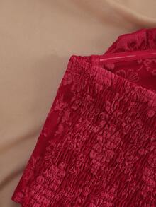 SHEIN Tall CURVE Vacation White Sexy Ruched Textured Fabric Bustier Crop Top With Ruffle Hem, - Red - View 4