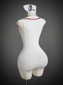 SHEIN ICON Bộ đồ liền thân chủ đề y tá gợi cảm dành cho nữ - trắng - Xem 8