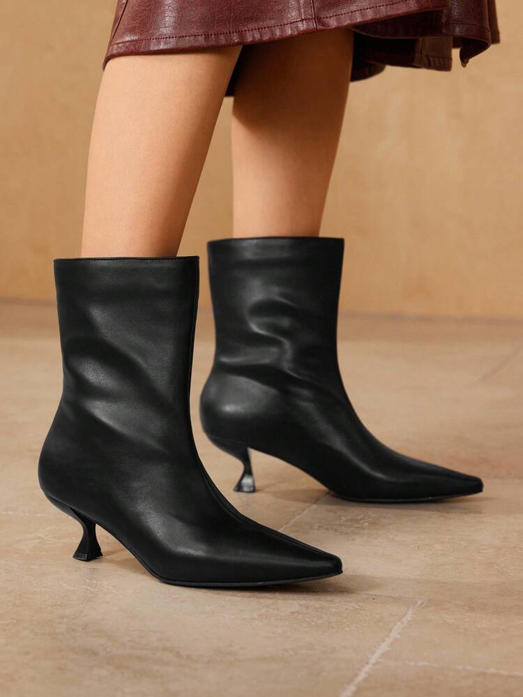 Botas altas de montar francesas de media pantorrilla, botas de tacón alto de eje recto y delgado para mujeres