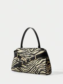 SHECARRY Túi xách nữ quai trên bằng da PU thời trang thu hè đông đi học đi làm đi chơi sang trọng túi xách tinh tế dung tích lớn dây đeo có thể điều chỉnh trang trí bằng kim loại - Đen và trắng - Xem 2