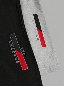 SHEIN Cottnline Men 2pcs Multi Pack Letter Printed Drawstring Waist Regular Short - Multicolor - View 5