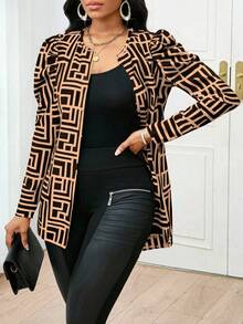 SHEIN Lady 女式格纹印花修身优雅长袖常规秋冬夹克 - 彩色 - 查看 6