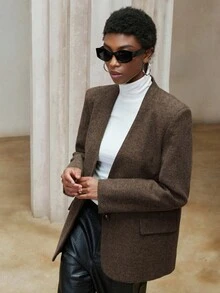 Aveloria Modichic V-Neck Minimalist Herringbone Sleeveless Blazer, Commuting Chic - Multicolor - View 3