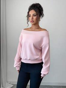 Elenzga Elegant & Romantic Off-Shoulder Sweatshirt, Suitable For Vacation And Commute