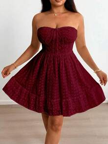 Sunnyshic French Chic Vintage Embroidered Lace Tube Dress, Spring/Summer