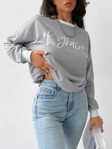 EURMUSE Letter Graphic Drop Shoulder Sweatshirt