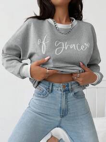 EURMUSE Letter Graphic Drop Shoulder Sweatshirt