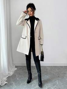 Elenzga 杏色优雅中长款女式大衣，休闲约会皆宜，冬季款 - 杏色 - 查看 6