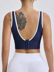 Seamluxe SHEIN Sport Women Solid Color Seamless High Intensity Fixed Cup Sports Racerback Bra,Sports Bras Without Removable Pads ,Sports Bra With Sewn-In Pads, High Impact Support With Non-Removable Pads Molded Cups,For Women High Support Racerback,Workout, Yoga,  Running Sports Bra V Neck Sports Bra Navy Blue Sports Bra Yoga Top With Bra Sports Bra With Sewn-In Cups Bras For Women Sport Yoga Bra