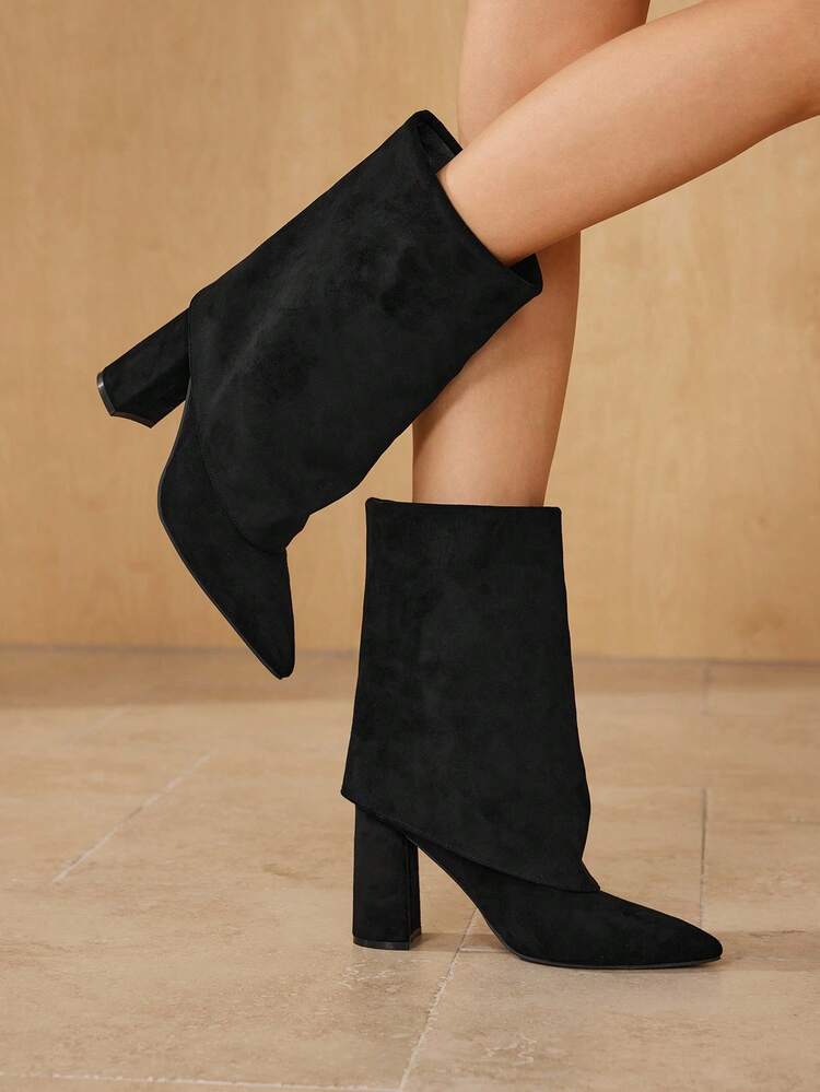 SUEDETTE POINTED TOE HIGH HEEL BOOTS