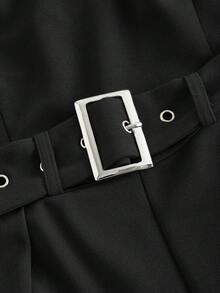 SHEIN MOD 女式黑色吊带连体裤（配腰带装饰） - 黑色 - 查看 3