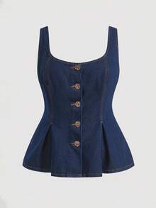 Selenza Plus Size Women Sleeveless Single-Breasted Pleated Hem Casual Washed Top