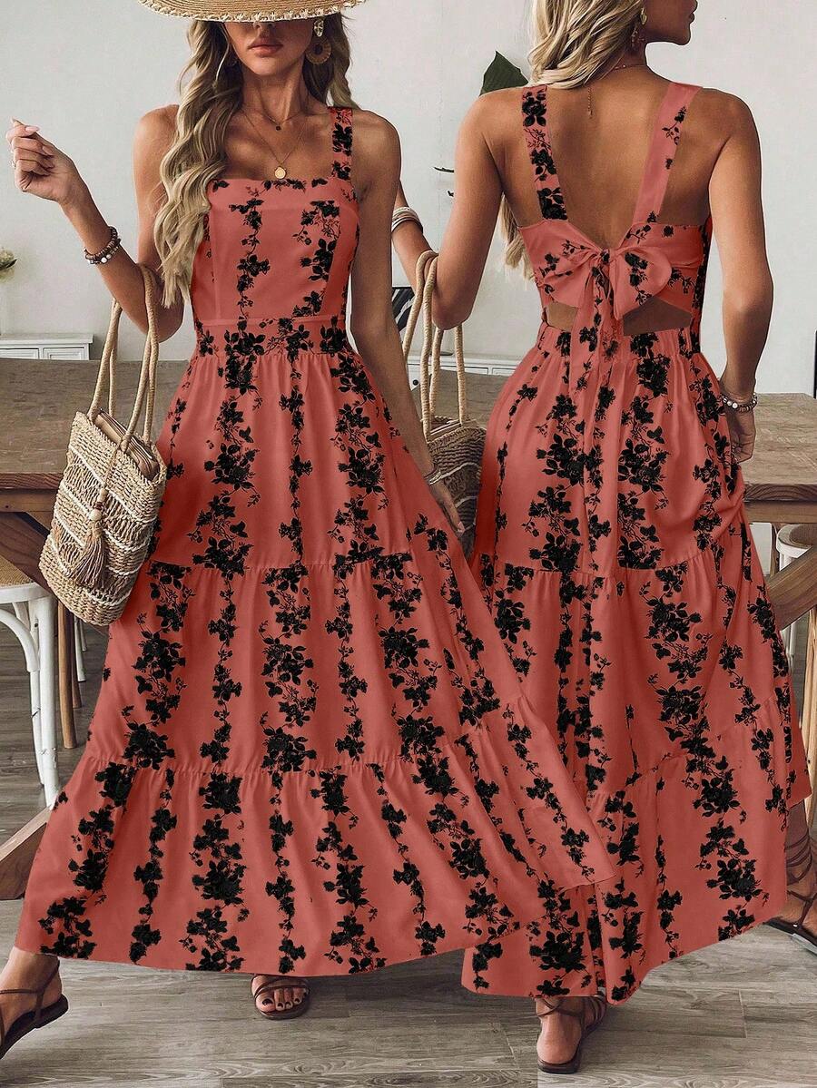 EMERY ROSE 女式蓝白印花束腰休闲度假通勤无袖连衣裙 - 彩色 - 查看 1