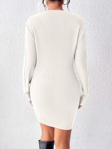 EMERY ROSE Vestido de suéter de punto trenzado para mujer para ropa de Año Nuevo - Beis - Ver 2