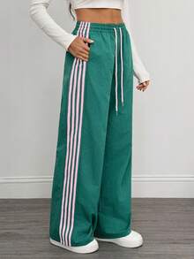 SHEIN Tall Quần sọc tương phản thường ngày dành cho nữ - màu xanh lá - Xem 10