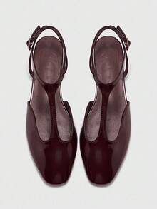 CUCCOO BIZCHIC Women's Square Toe Comfortable Fashion Commuter T-Strap Coffee Mirror Flat Shoes, Spring Casual Wear Commuter Elegant Aesthetic Vintage Style Wedding Outfit