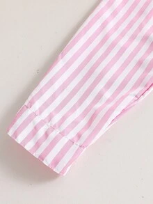 Sparklyn 3 件套青少年女孩休闲装，条纹宽松长袖衬衫 + 白色针织背心 + 黑色阔腿裤，适合日常穿着和度假 - 粉色 - 查看 6