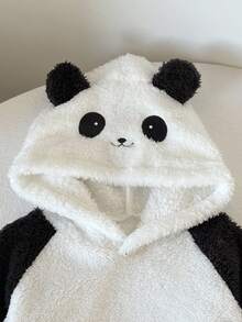 SHEIN 2 件男婴熊猫毛绒连帽套装，温暖休闲熊猫连帽衫 + 毛绒裤子，秋冬 - 黑與白 - 查看 4