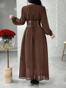 Feyla Women's Solid Color Minimalist V-Neck Long Sleeve Dress, Everyday Wear