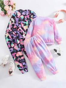 SHEIN 2件套女童休闲运动舒适长袖连帽衫，秋季 - 彩色 - 查看 2