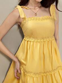 Muvela Women's Solid Color Layered Sleeveless Mini Dress, Summer Clothing Yellow Dress Women