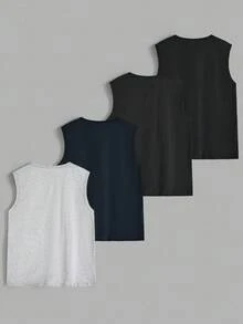 SHEIN Cottnline Áo ba lỗ mặc nhà mềm mại in họa tiết nhiều màu cho nam 4 món - Nhiều màu - Xem 2