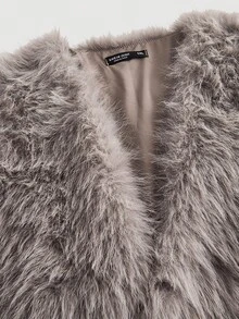 SHEIN MOD Áo khoác lông giả không tay cỡ lớn, thời trang cho mùa thu/đông - Màu Khaki - Xem 3