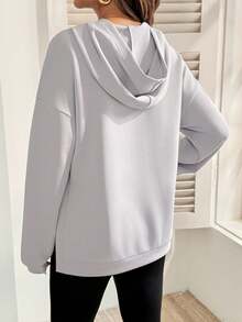 SHEIN Áo nỉ trùm đầu xẻ tà đơn sắc dành cho bà bầu, màu xám nhạt - Xám - Xem 2